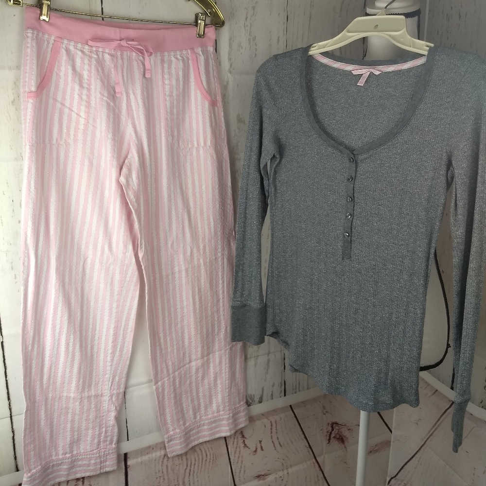 Victoria Secret Sz Med PJ Set Gray Pink